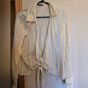 FACONNABLE SIZE LARGE WRAP BLOUSE FRENCH CUFF STRIPS
